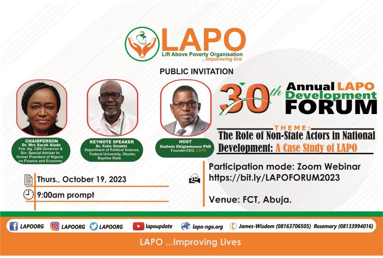 National Development: LAPO Forum Set To Examine Role of Non-State Actors